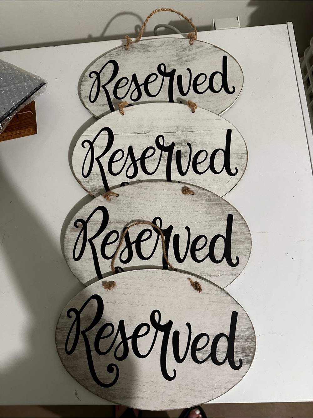 4- Reserved Oval Wall Signs - White with Black Lettering